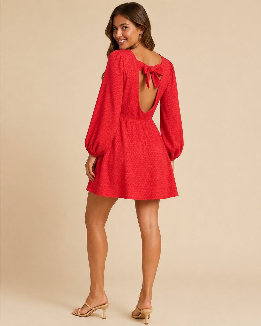 Land of the Free Aurora Red Textured Mini Dress Large NWT Open Tie Back